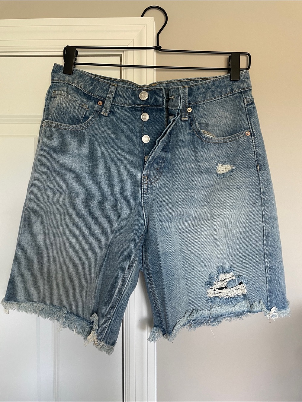 wild fable Light Blue Distressed Denim Bermuda Shorts